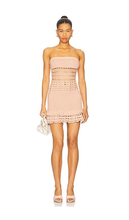 retrofete Vali Crochet Pearl Embellished Dress in Peach by RETROFETE