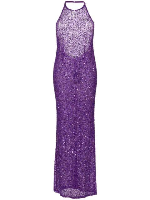 sequinned halterneck gown by RETROFETE