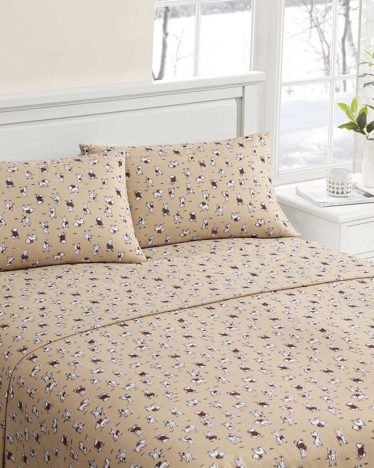 Holiday Scottie Beige Flannel Sheet Set by REVMAN Holiday Scottie Beige Flannel Sheet Set by REVMAN