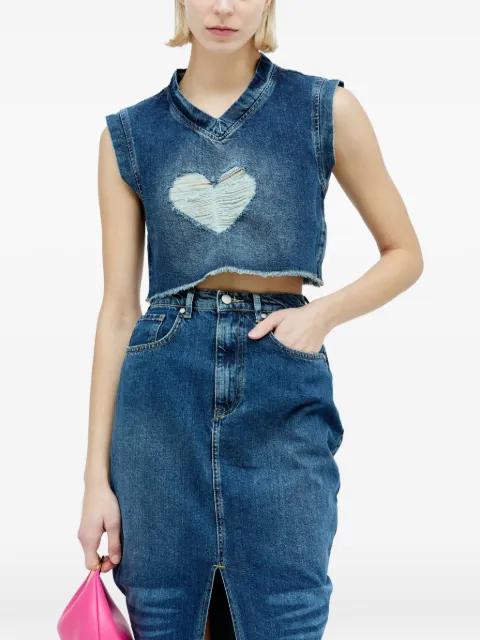distressed heart denim top by REWARD IF FOUND