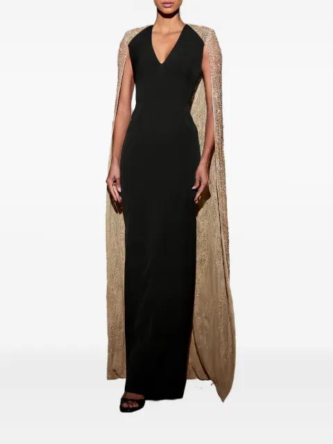 Asma sequin-cape V-neck gown by RHEA COSTA