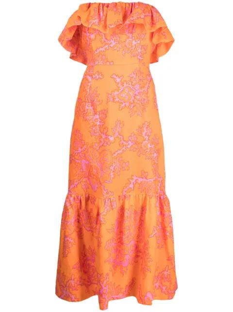 Thea coral-print ruffled dress by RHODE
