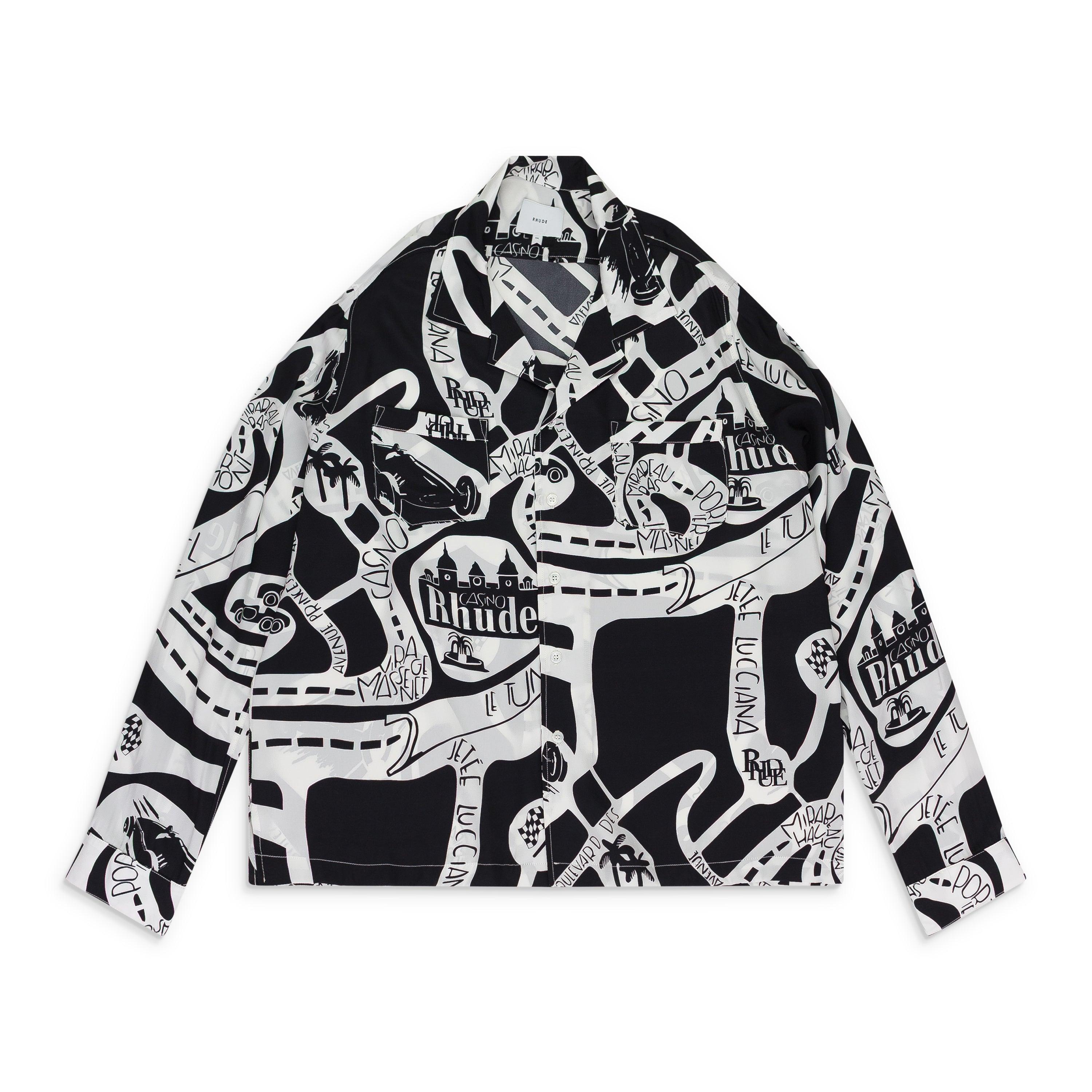BLACK/WHITE STRADA SILK LS BUTTON-DOWN SHIRT by RHUDE