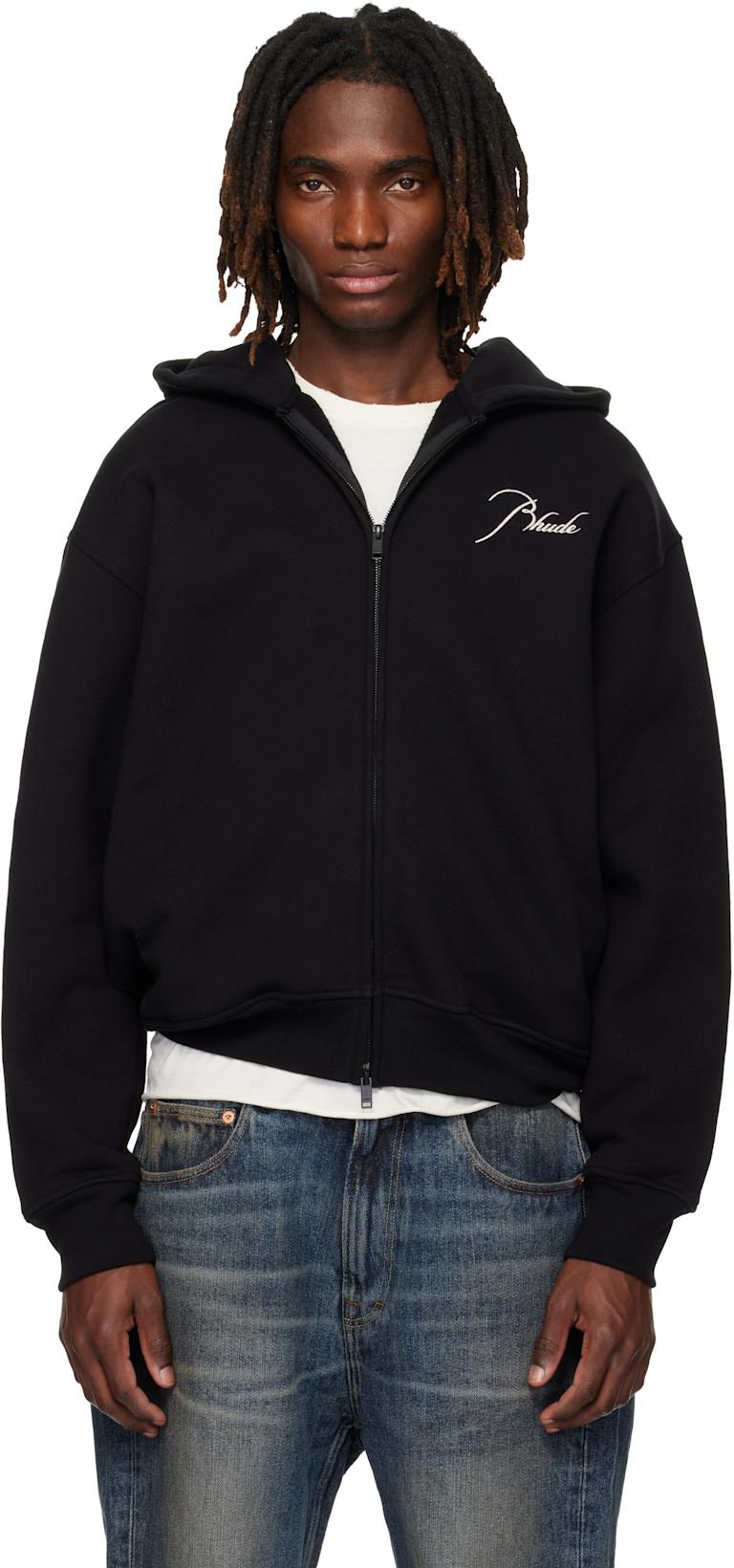 Black Classique Zip Up Hoodie by RHUDE