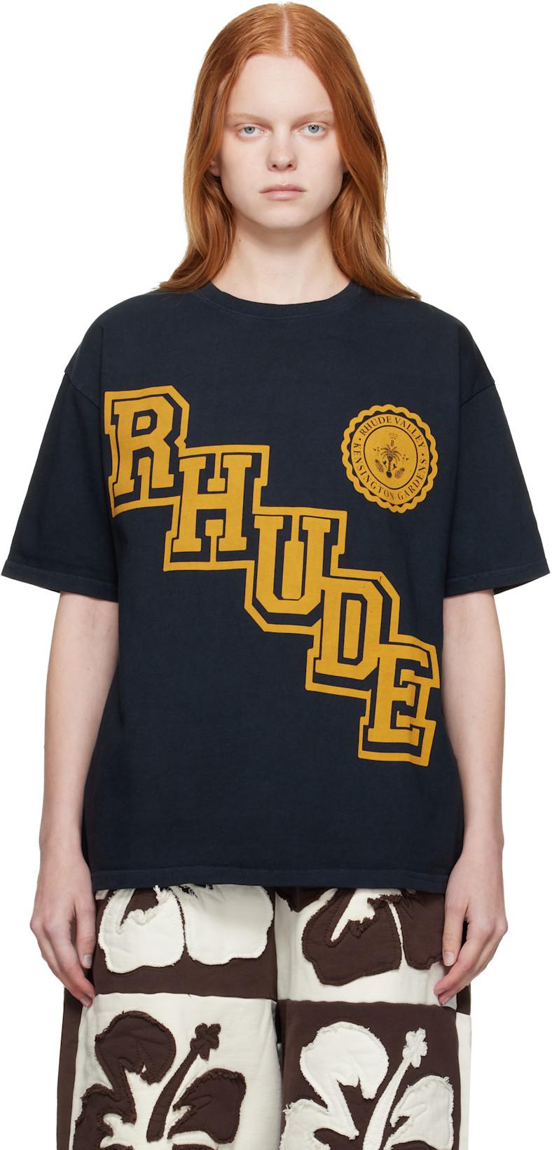 Black 'Rhude' Collegiate Crest T-shirt by RHUDE Black 'Rhude' Collegiate Crest T-shirt by RHUDE