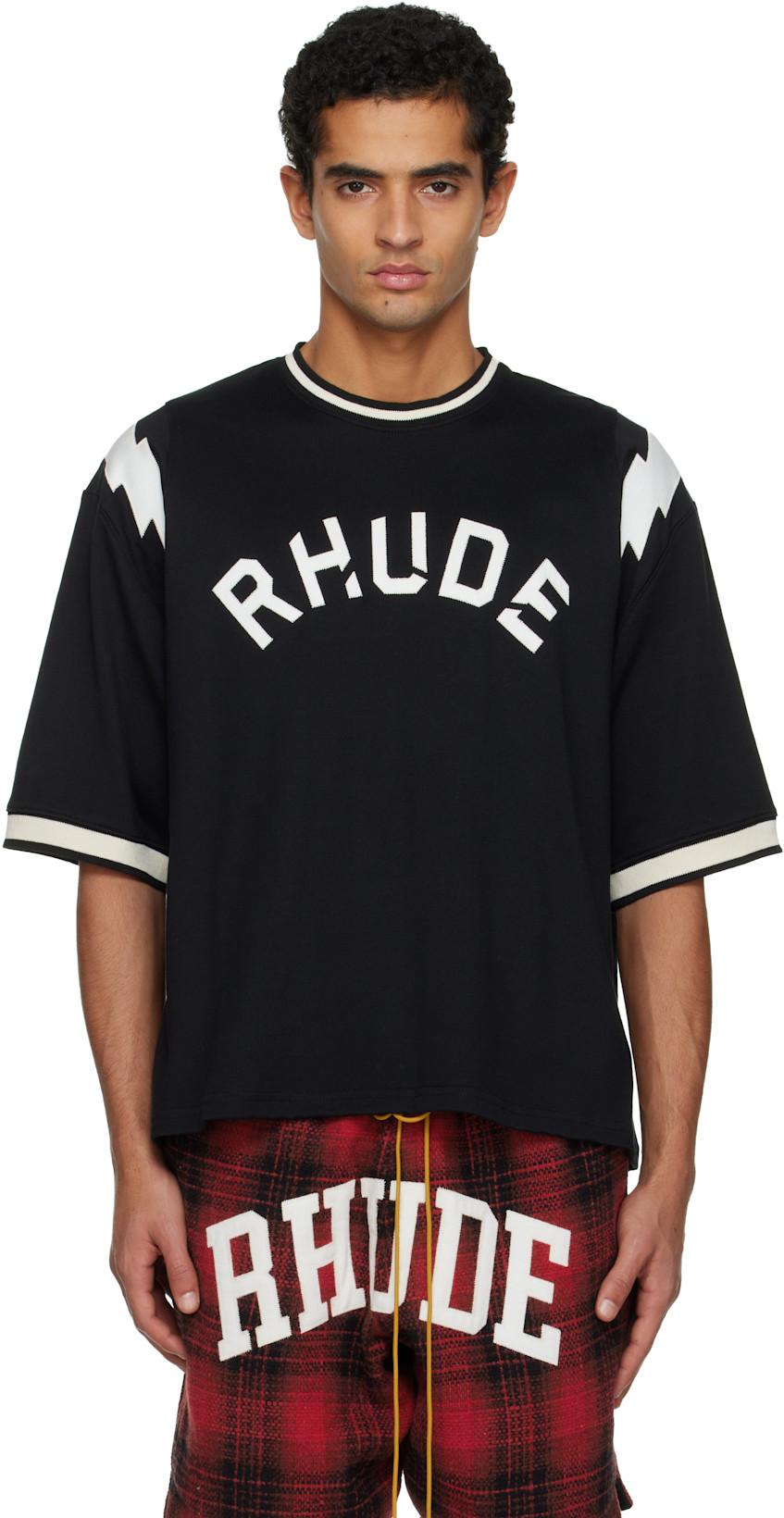 Black 'Rhude' Lightning Ringer Jersey T-shirt by RHUDE Black 'Rhude' Lightning Ringer Jersey T-shirt by RHUDE
