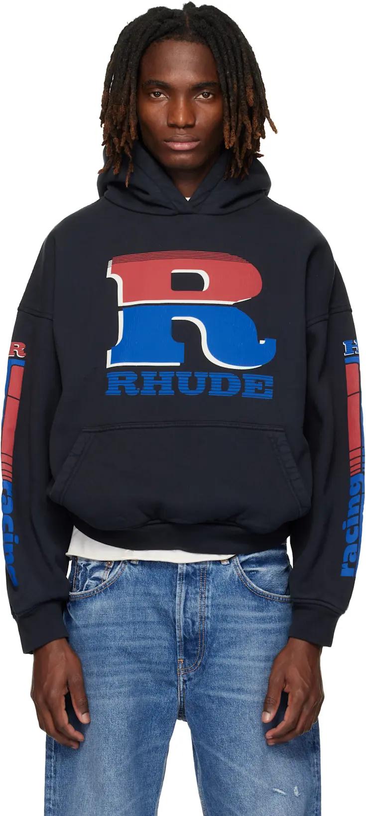 Black Split Petrol Logo Hoodie by RHUDE