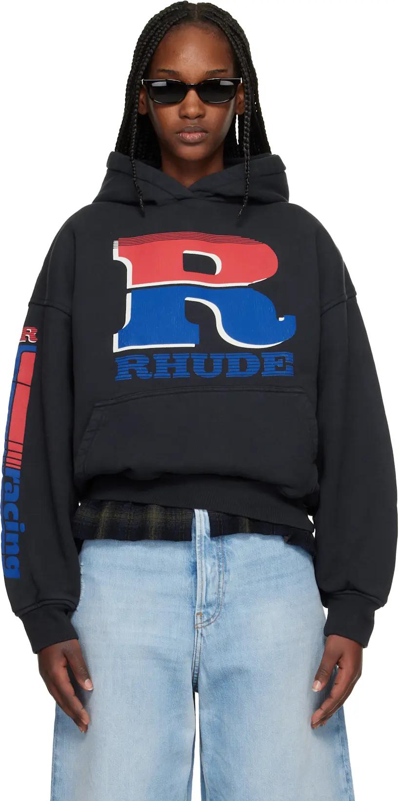 Black Split Petrol Logo Hoodie by RHUDE