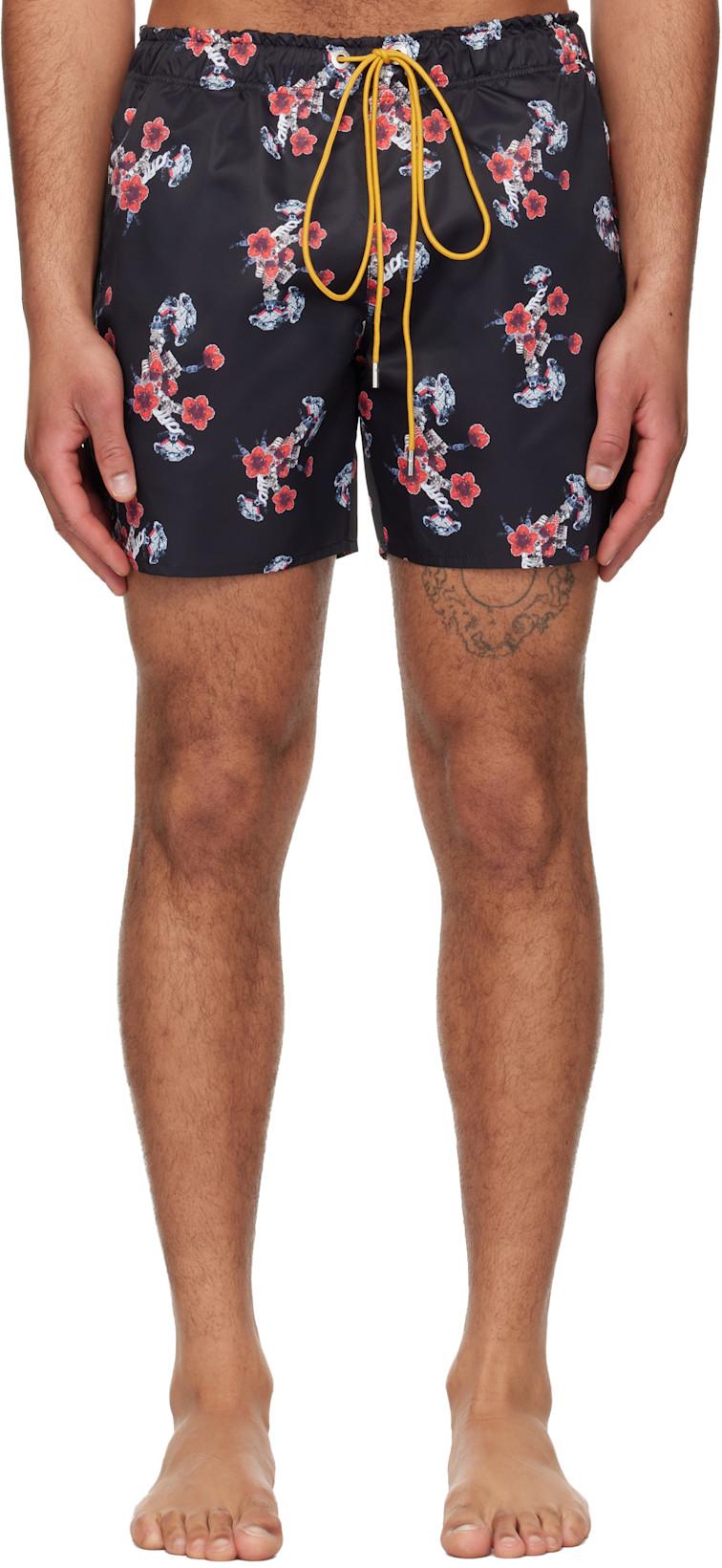 Black & Red Turbo Floral Swim Shorts by RHUDE