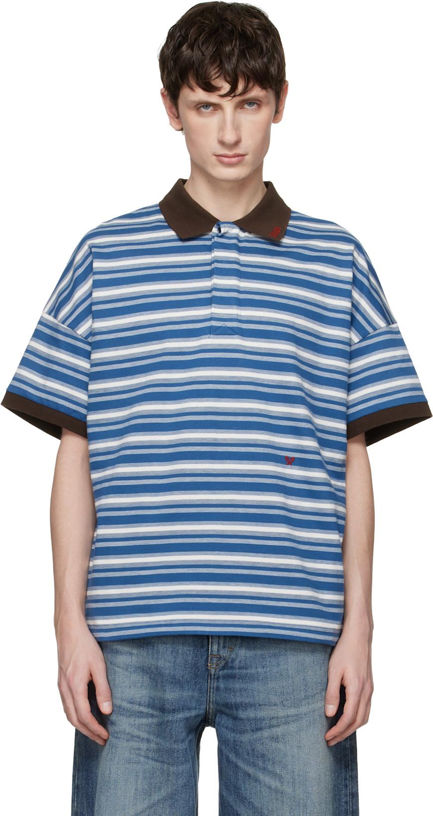 Blue Fontaine Striped SS Polo by RHUDE