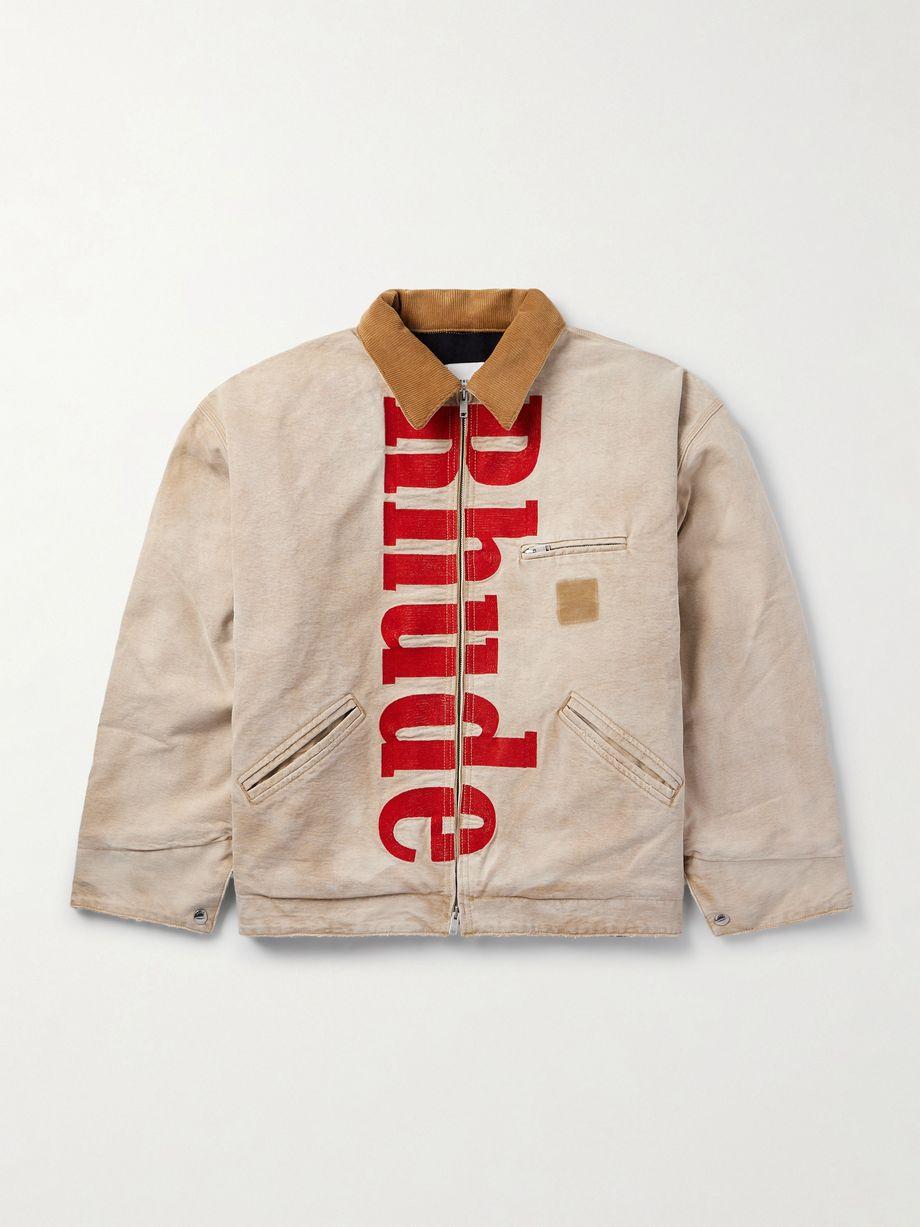 Corduroy-Trimmed Logo-Print Distressed Cotton-Canvas Bomber Jacket by RHUDE