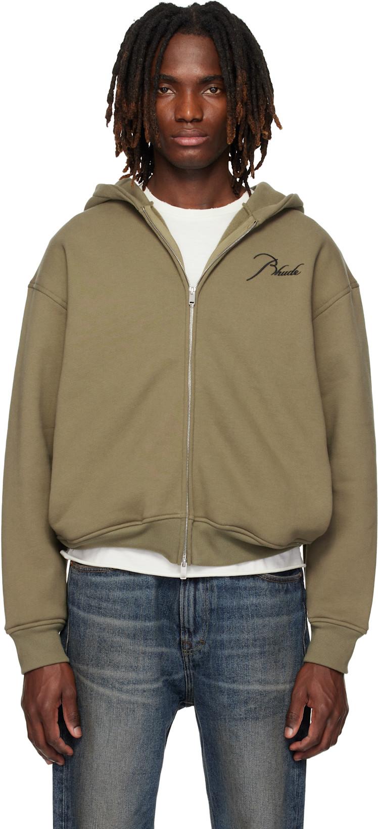 Khaki Classique Zip Up Hoodie by RHUDE