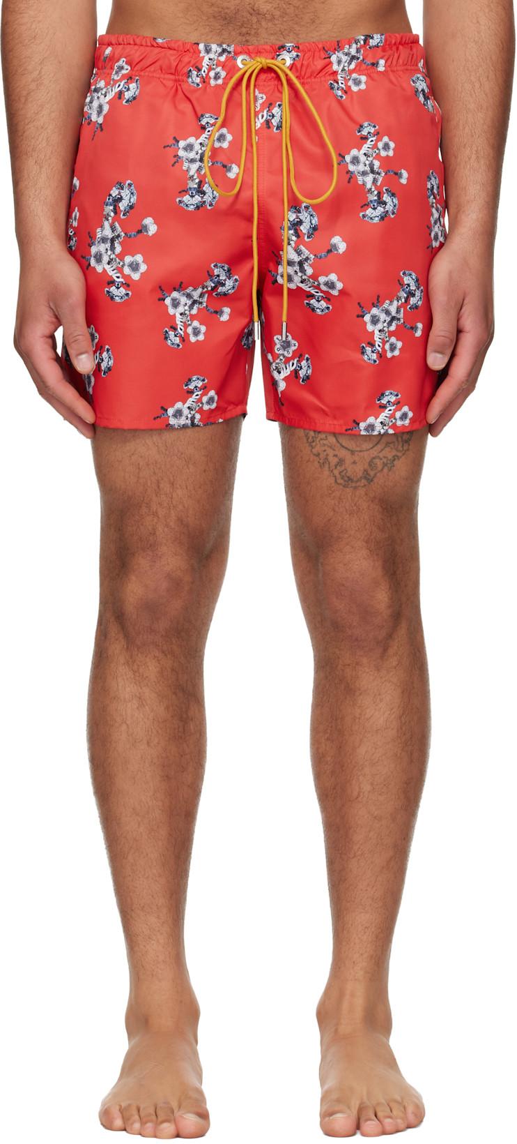 Red Turbo Floral Swim Shorts by RHUDE