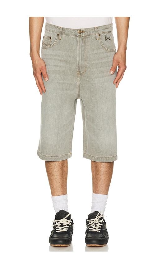 Rhude Baggy Traxedo Denim Shorts in Light Grey by RHUDE