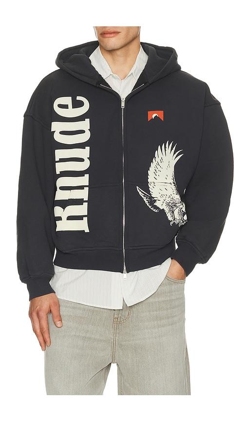 Rhude Eagle Pass Zip-Up Hoodie in Charcoal by RHUDE