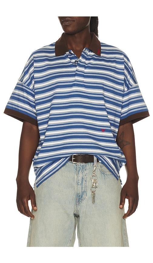 Rhude Fontaine Striped Short Sleeve Polo Shirt in Navy by RHUDE