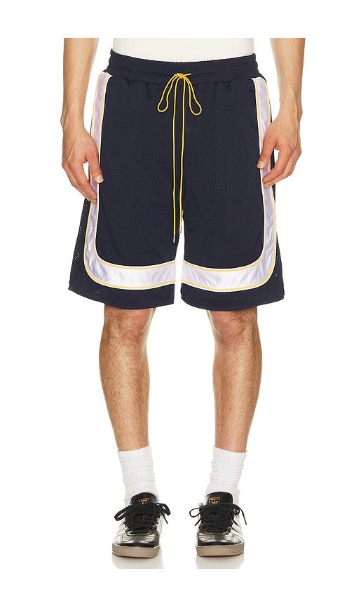 Rhude Mesh Piping Baggy Track Shorts in Navy by RHUDE