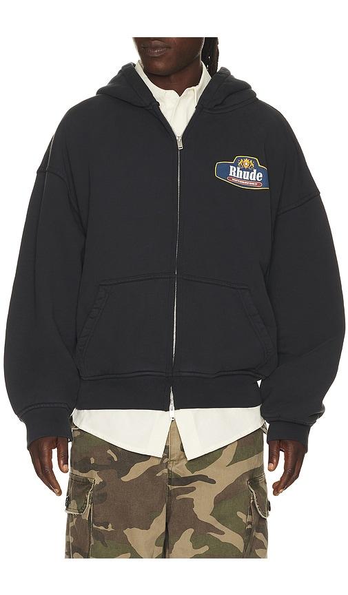 Rhude Racing Crest Zip Up Hoodie in Black by RHUDE