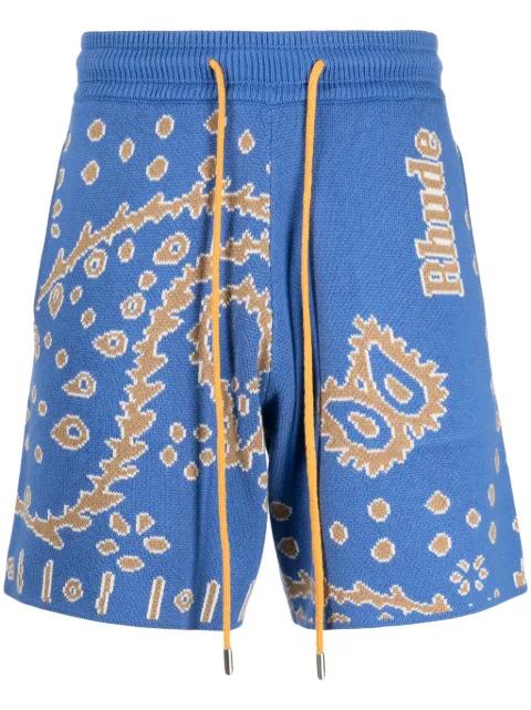 bandana-intarsia "Light Blue/Tan/Creme" knitted shorts by RHUDE