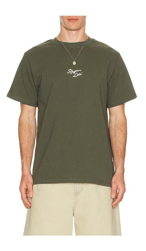 Rhythm Heavy Vintage Embroidered T-Shirt in Olive by RHYTHM