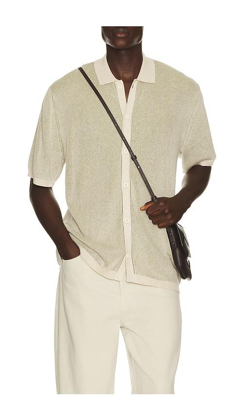 Rhythm Hi Lo Knit Button Up Shirt in Cream,Olive by RHYTHM