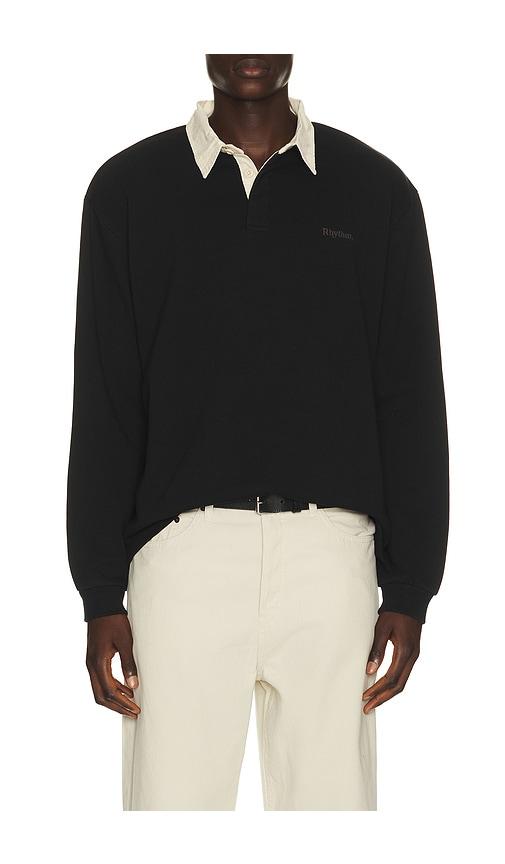 Rhythm Vintage Rugby Polo in Black by RHYTHM