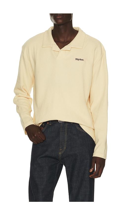 Rhythm Waffle Rugby Polo in Cream by RHYTHM