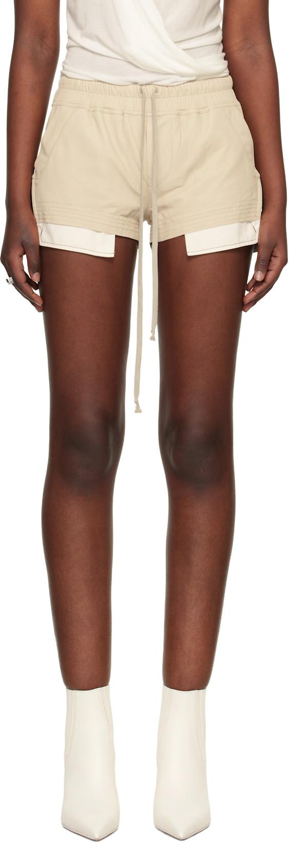 Beige Fog Boxer Leather Shorts by RICK OWENS