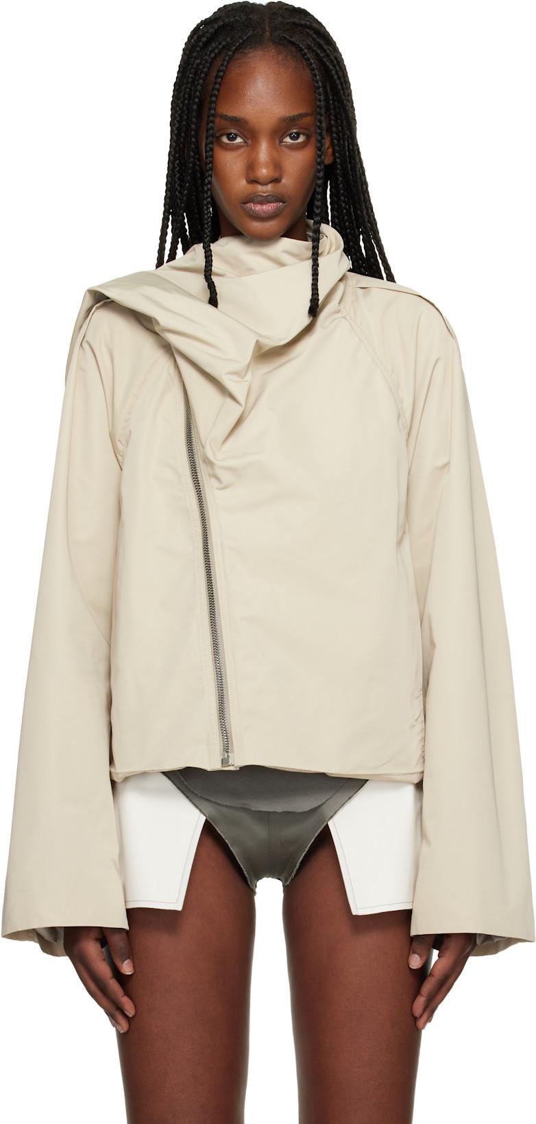 Beige Temple Cropped Scarf Flight Jacket by RICK OWENS