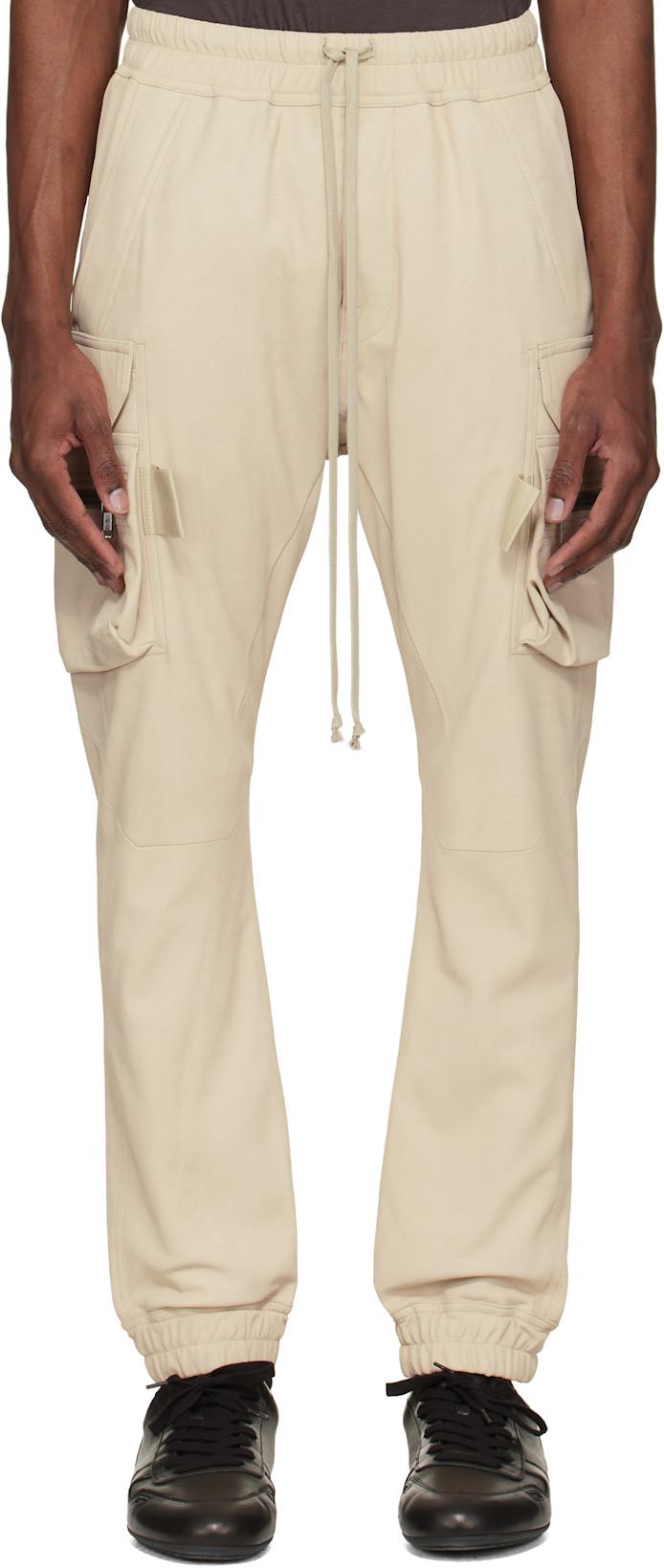 Beige Temple Mastodon Cargo Leather Pants by RICK OWENS