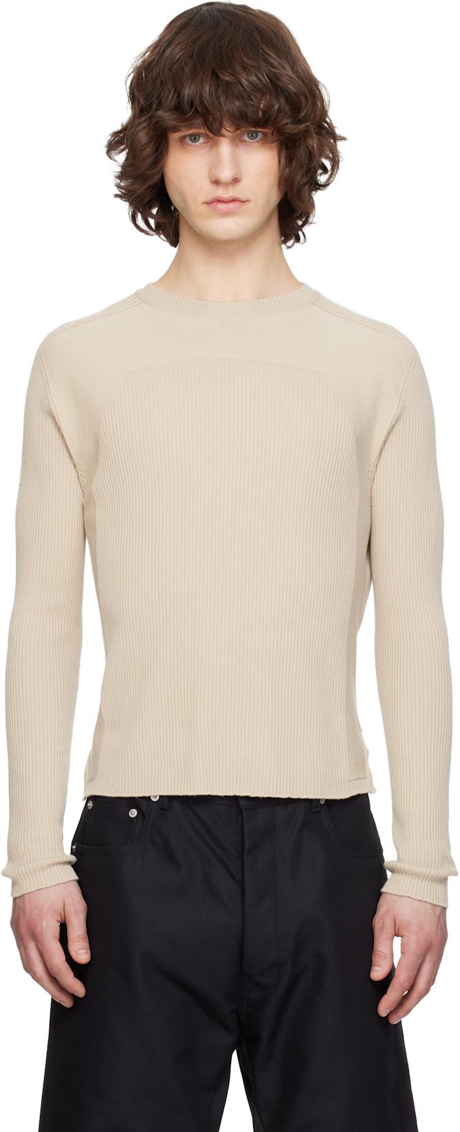 Beige Temple Ribbed Geo Sweater by RICK OWENS