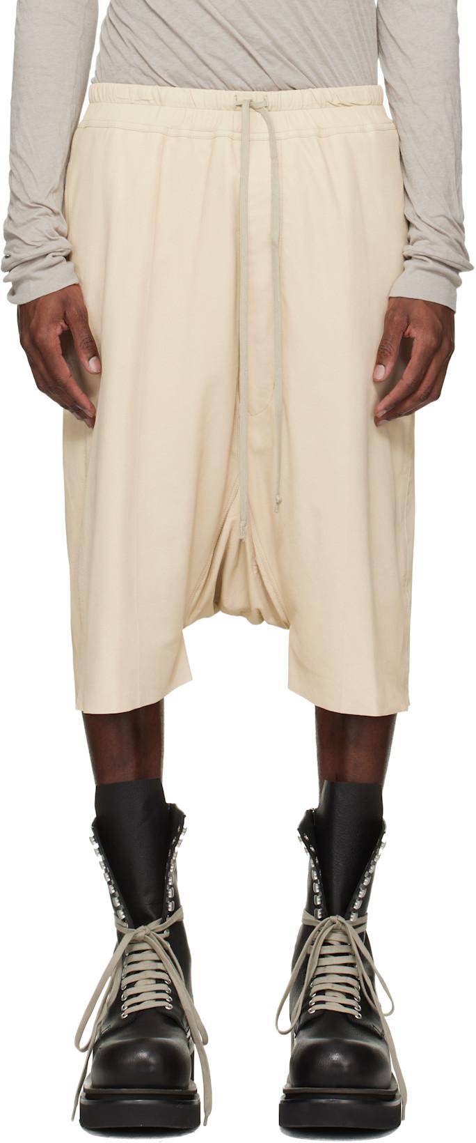 Beige Temple Rick S Pods Leather Shorts by RICK OWENS
