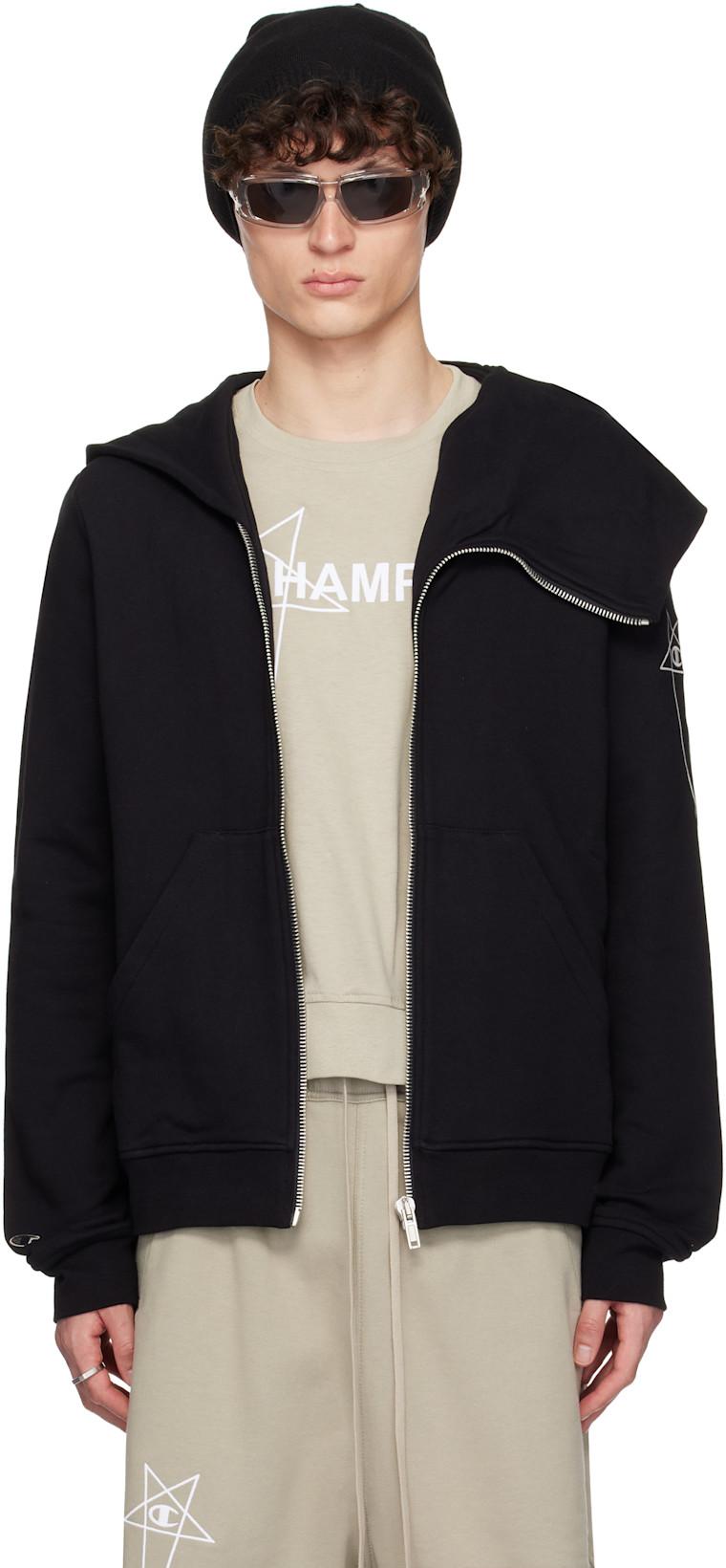 Black Champion Edition Mountain Hoodie by RICK OWENS Black Champion Edition Mountain Hoodie by RICK OWENS