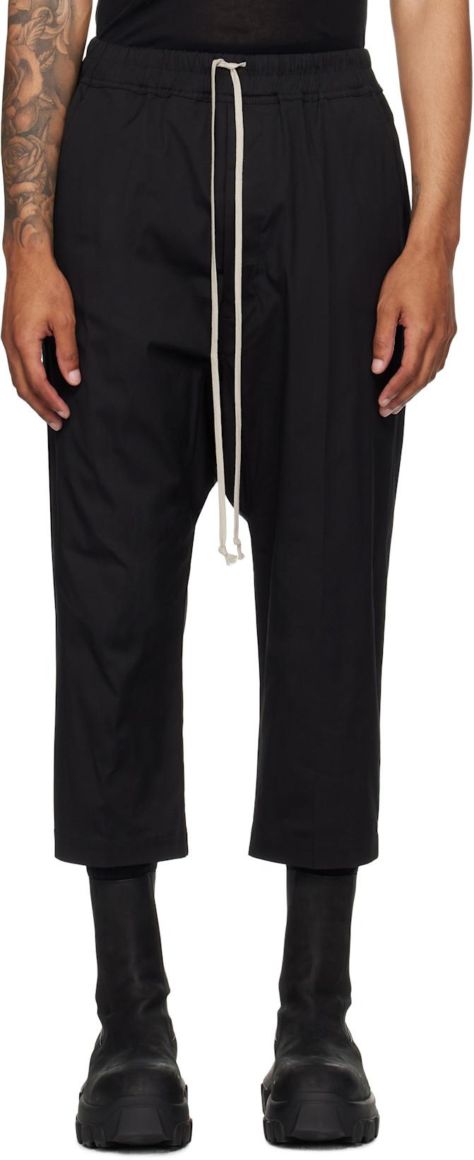 Black Concordians Forever Drawstring Cropped Trousers by RICK OWENS Black Concordians Forever Drawstring Cropped Trousers by RICK OWENS