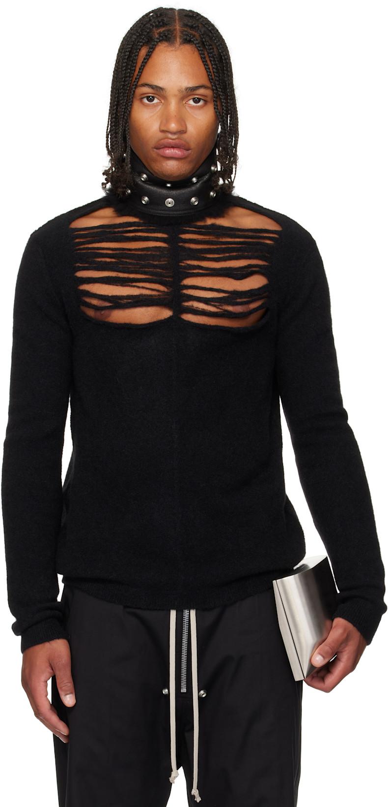 Black Concordians LS Grid Knit Sweater by RICK OWENS