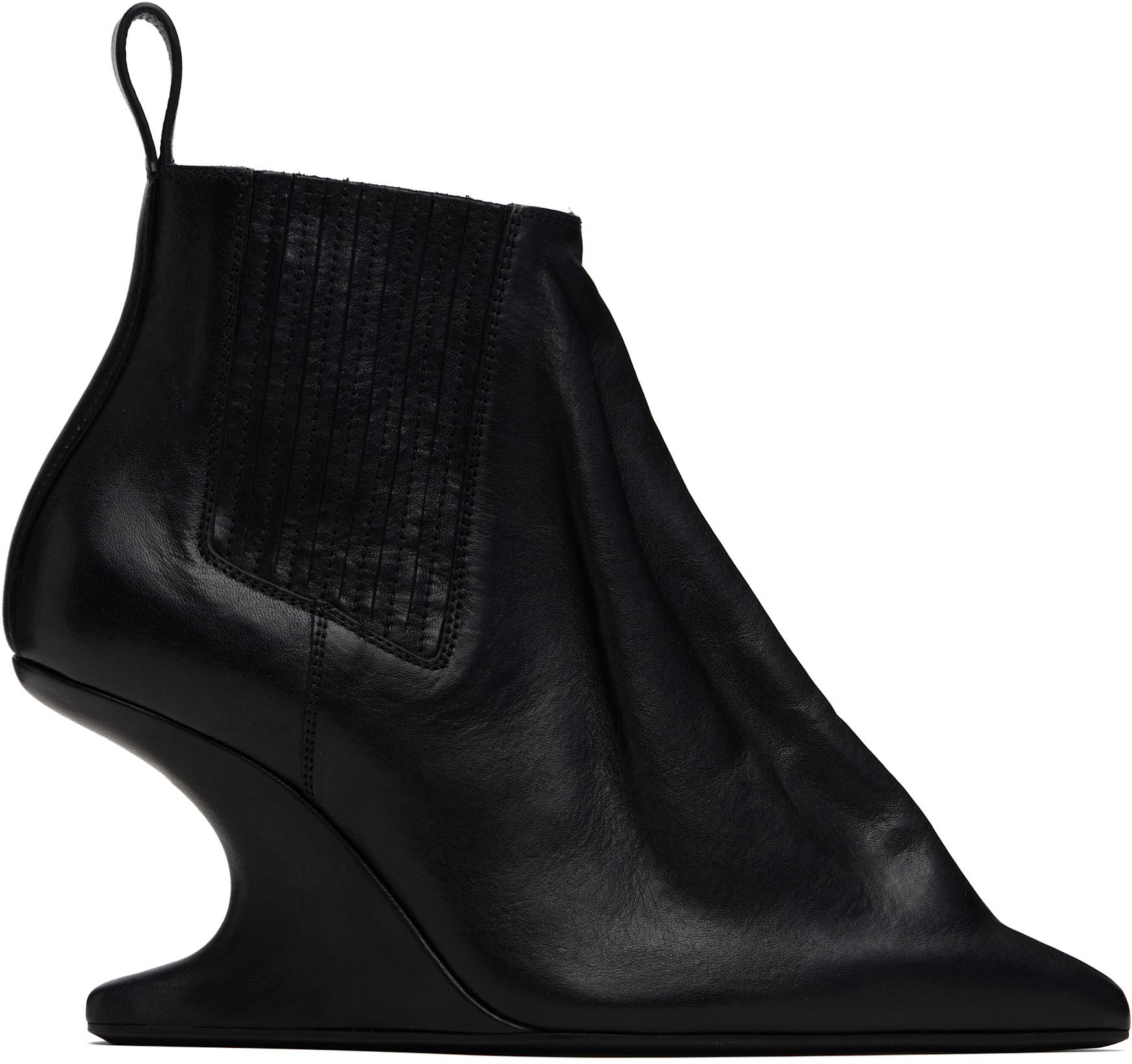 Black Concordians Runway Ankle Sharp Boots by RICK OWENS