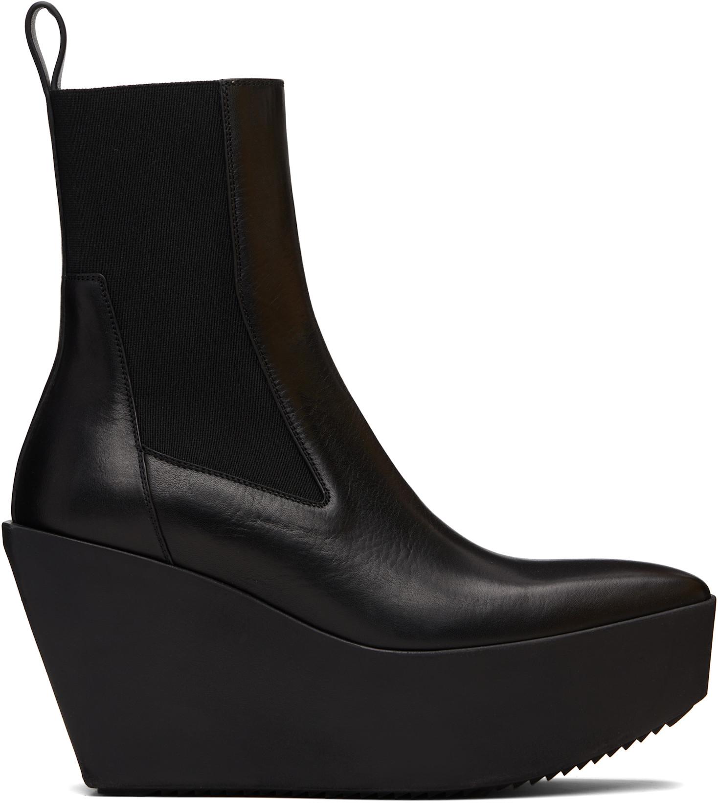 Black Concordians Sliver Platform Beatle Chelsea Boots by RICK OWENS