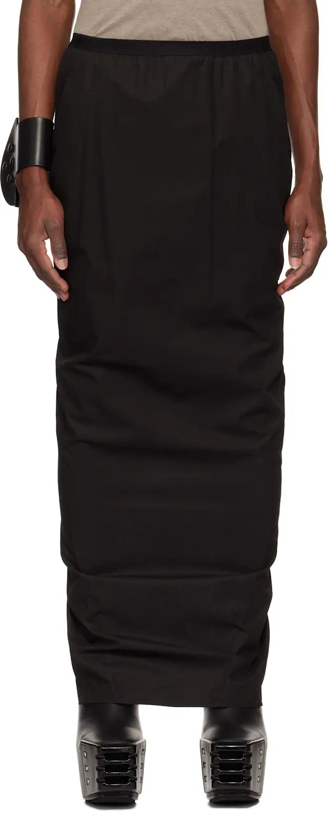 Black Hollywood Soft Pillar Long Skirt by RICK OWENS