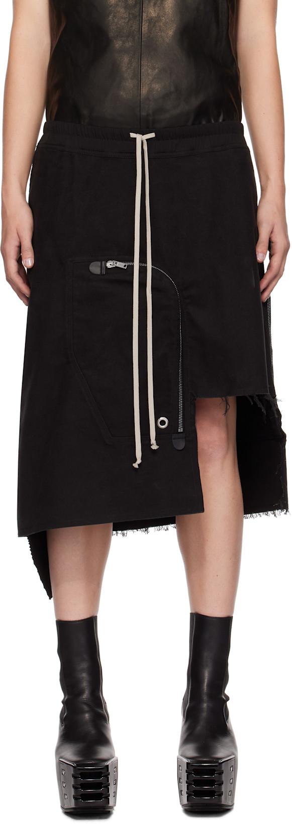 Black Porterville Brushed Heavy Twill Dracca Skirt by RICK OWENS