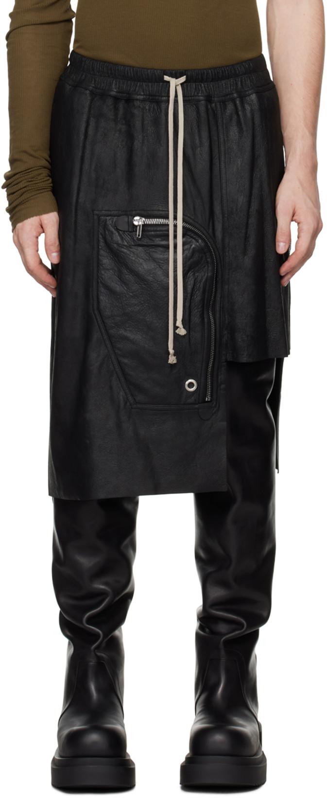 Black Porterville Dracca Leather Skirt by RICK OWENS