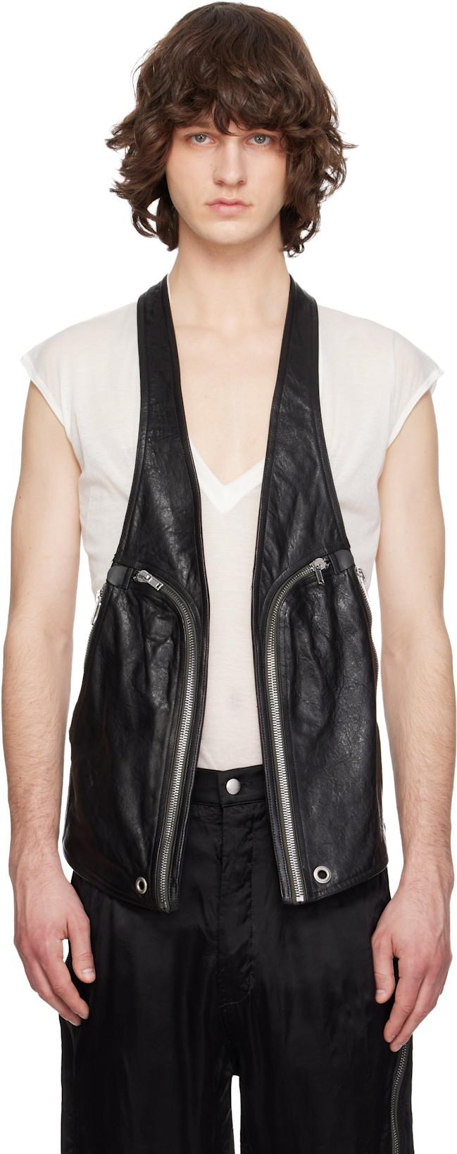 Black Temple Bauhaus Leather Vest by RICK OWENS