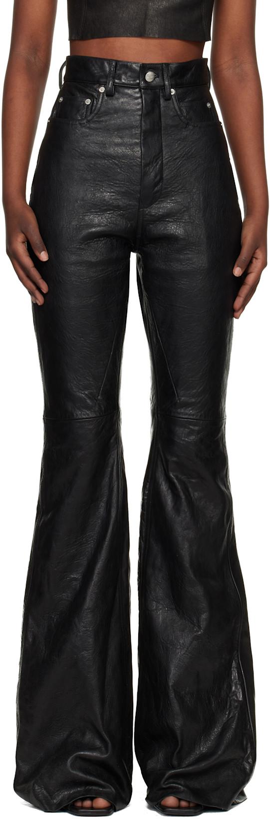 Black Temple Bolan Bootcut Leather Pants by RICK OWENS