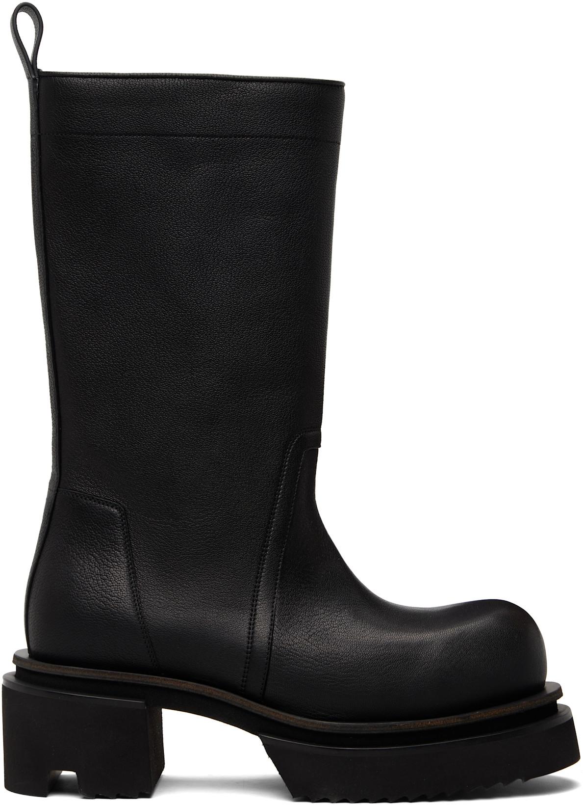 Black Temple Calf Pull On Bogun Boots by RICK OWENS
