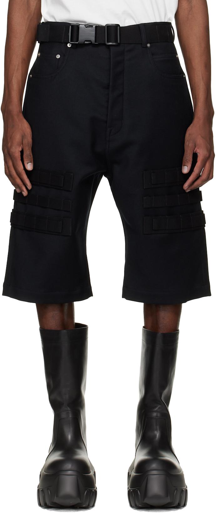 Black Temple Cargo Geth Shorts by RICK OWENS