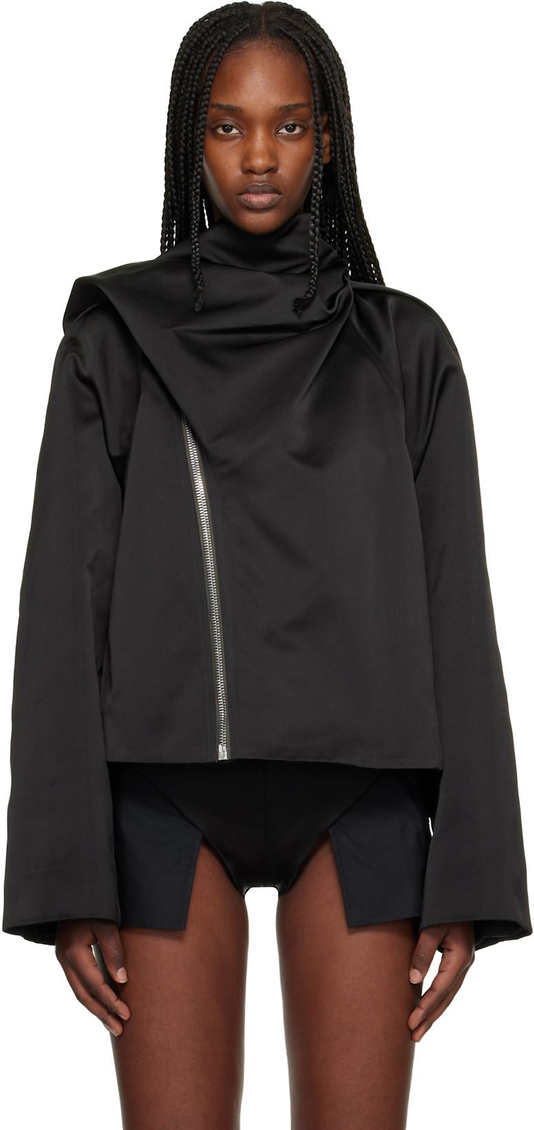 Black Temple Cropped Scarf Flight Jacket by RICK OWENS