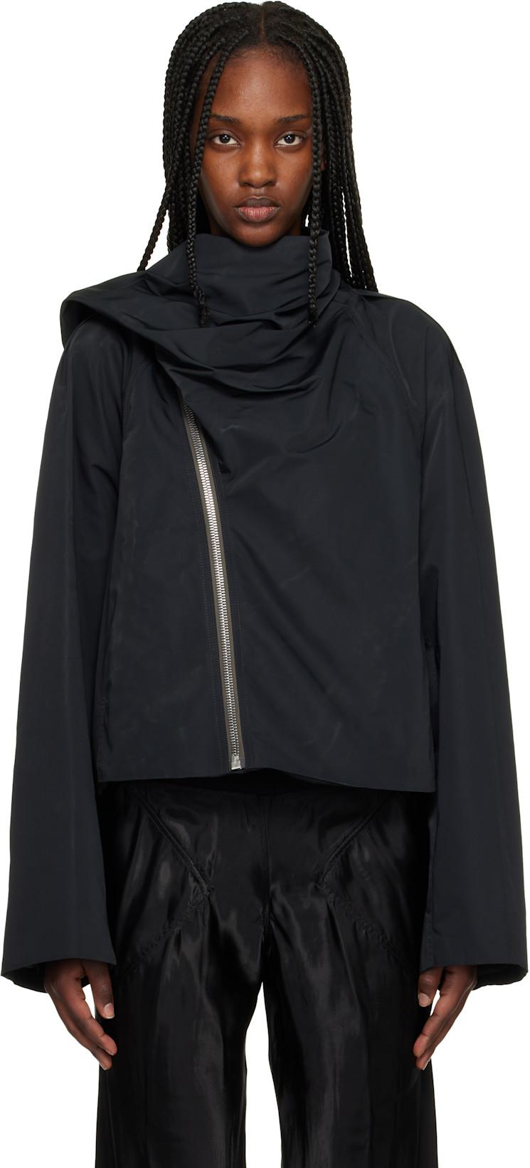 Black Temple Cropped Scarf Flight Jacket by RICK OWENS