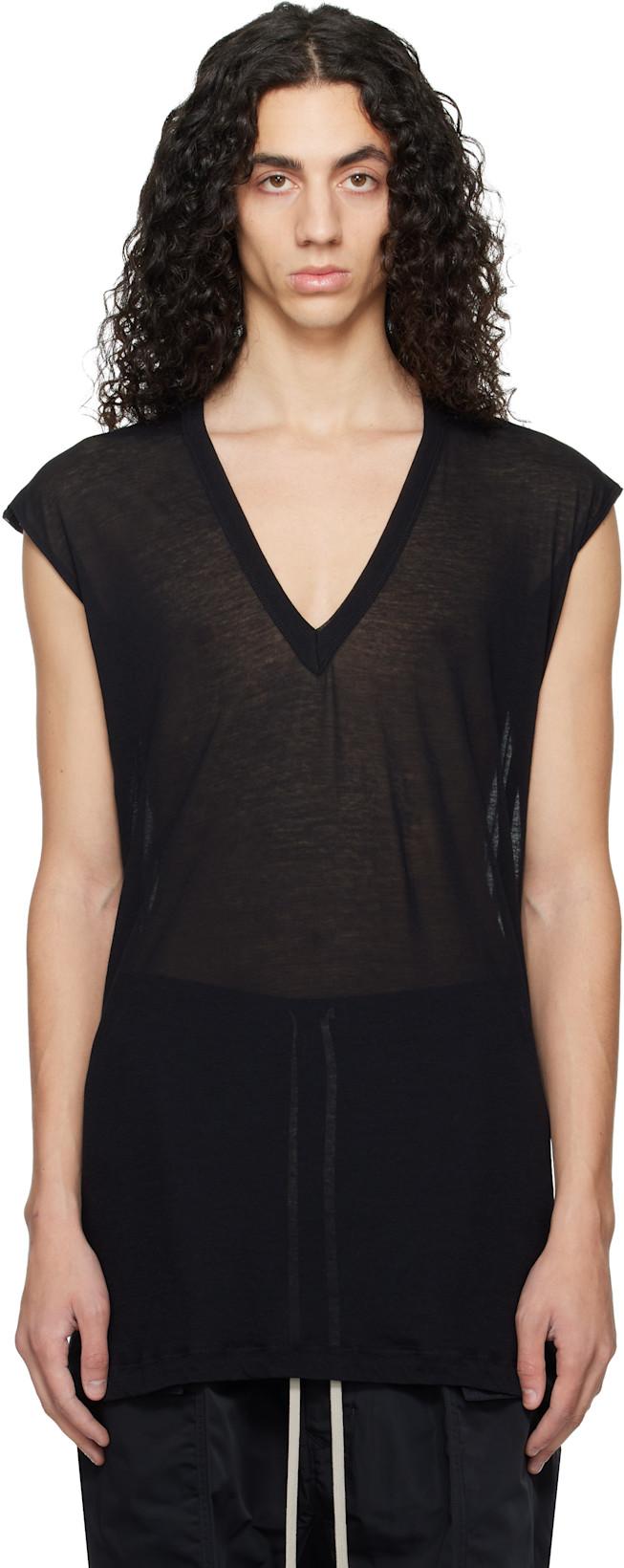 Black Temple Deep V SL T-shirt by RICK OWENS