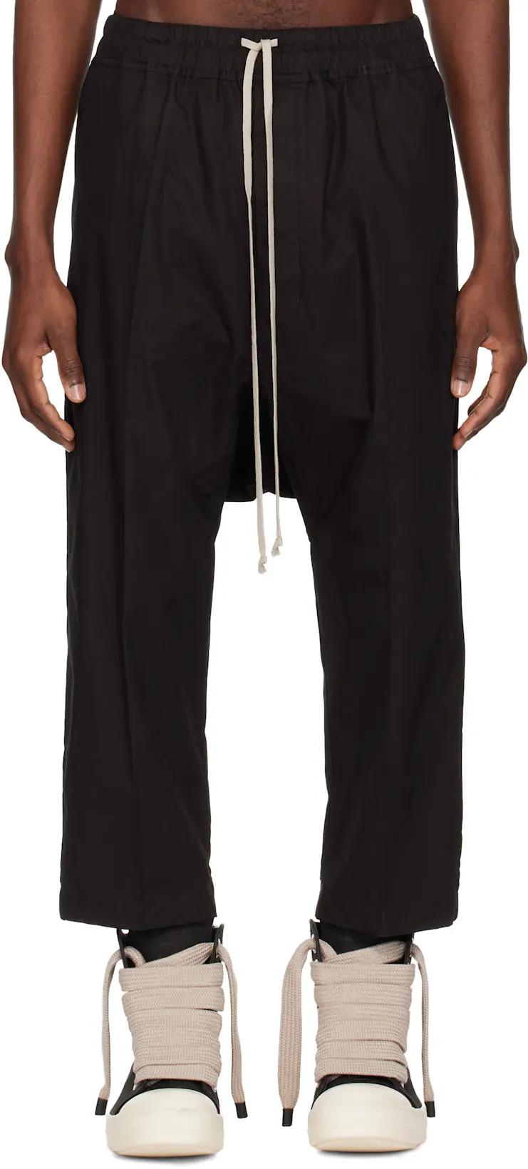Black Temple Drawstring Cropped Trousers by RICK OWENS