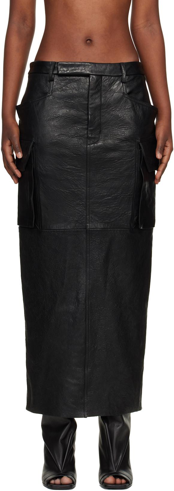 Black Temple Firbanks Leather Midi Skirt by RICK OWENS