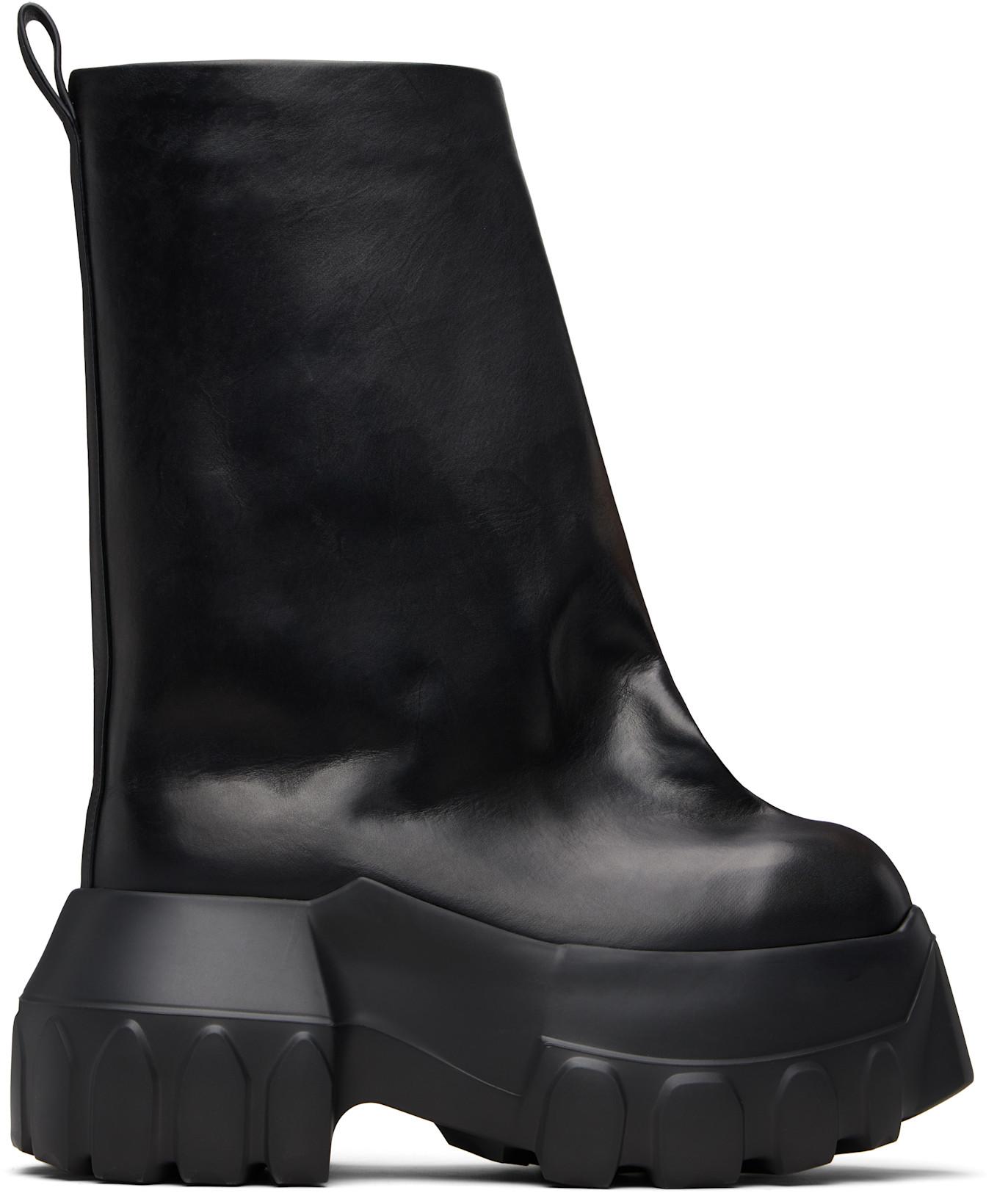 Black Temple Flared Mega Tractor Boots by RICK OWENS